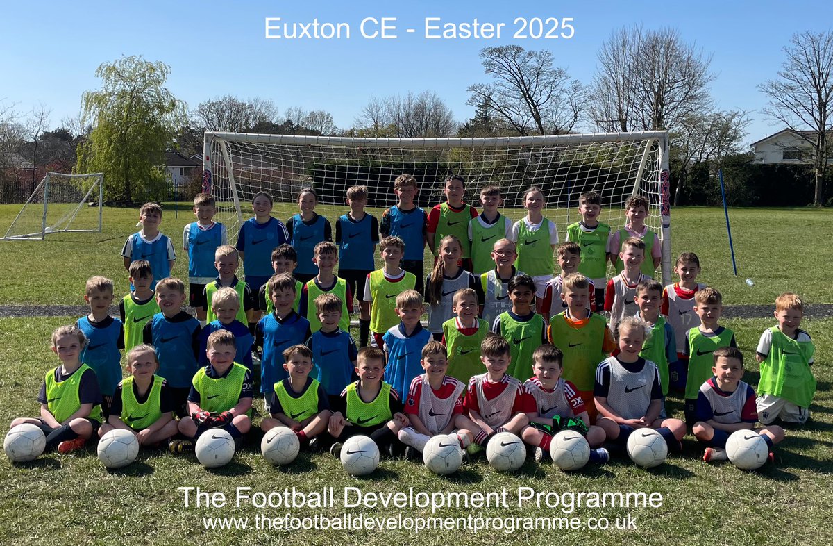 TheFDP2005's tweet photo. Superb week at @EuxtonCEPrimary for our annual Easter Half Term Football Course 2025. Thank you to all who attend and hope to see you again soon. We are back in Euxton for 2 weeks over the summer holidays ⚽️⚽️⚽️ https://t.co/u4ZUZ6QQtv