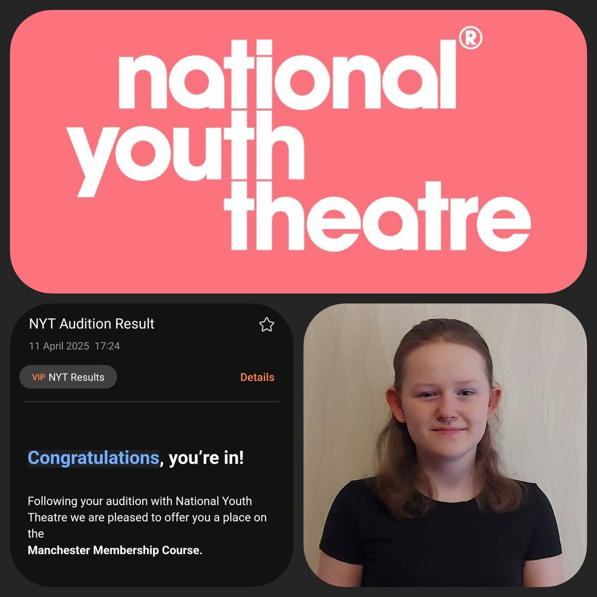 entertainer_ash's tweet photo. Ash is delighted &amp; beyond proud to announce she has successfully auditioned for  the National Youth Theatre.

Less than 8% of the over 6,500 auditionees were offered a place with this prestigious company 🎭🎥

#ashalexandra 
#nationalyouththeatre 
#Actor
#theatrekid https://t.co/hUYIpO1ykG