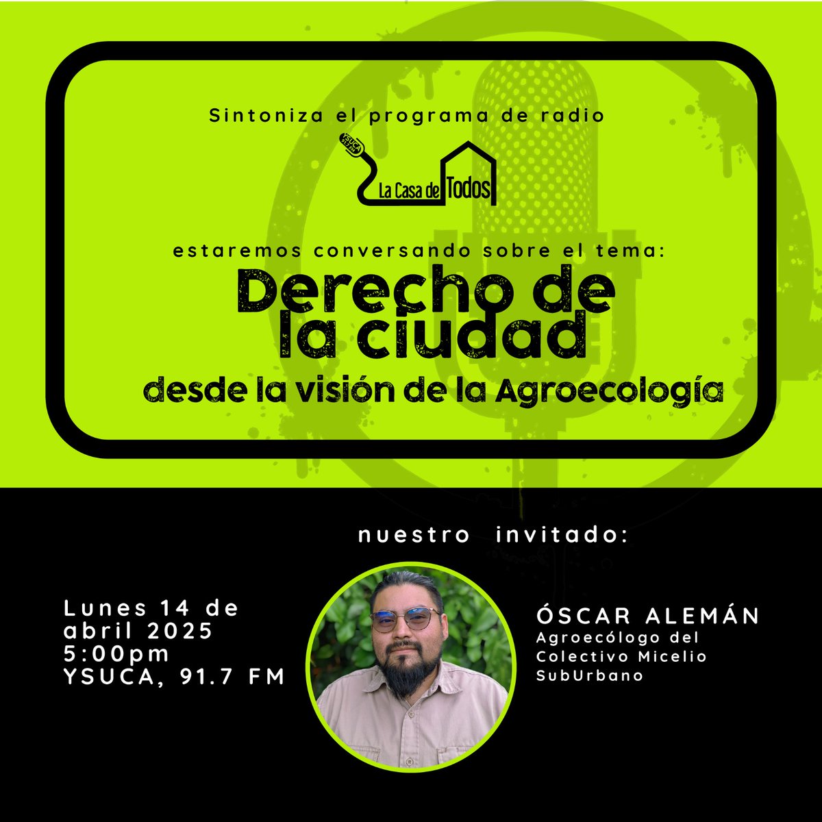 #ElMicelioSeExpande /Este próximo lunes estaremos por <a href="/ysuca91siete/">Radio YSUCA 91.7 FM</a> hablando de la importancia del derecho a la ciudad, desde una visión ecologista. 
Recuerda: #HayTierraBajoElCementoQuebraloYSembraTusAlimentos.