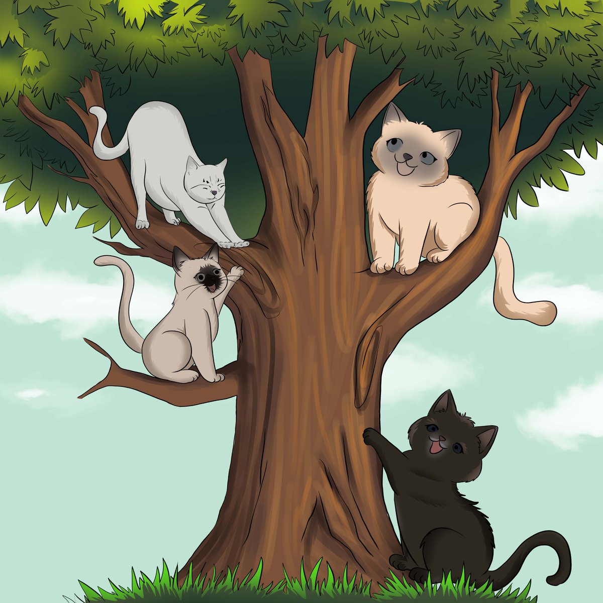IllustraG's tweet photo. Turned a client’s 4 cats into art they’ll never forget 🐾🌳✨
Custom pet portraits that tell stories one paw at a time.
.
.
#PetArt #CatLovers #CommissionArt https://t.co/Uokhy8Gexs
