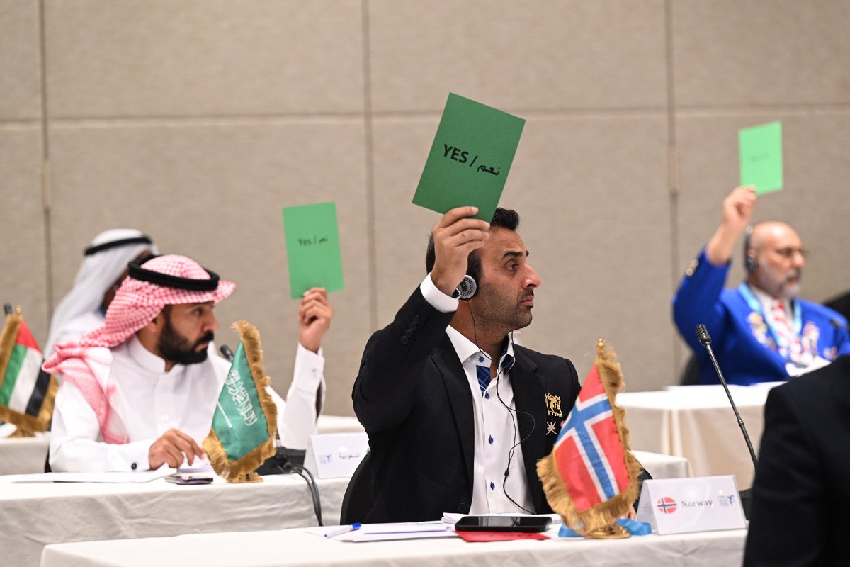 Itpf_info's tweet photo. موافقة الجمعية العمومية على ملف المملكة الأردنية الهاشمية لاستضافة بطولة كأس العالم الخامسة لالتقاط الأوتاد ٢٠٢٦م. https://t.co/tfUTtXd4af