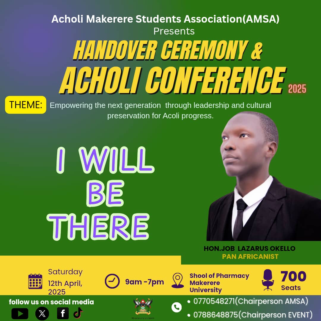 In a few hours, I’ll be speaking at Makerere University during the Acholi Students' Handover Ceremony on Social Entrepreneurship for Influential Leadership.
I am honoured to share the stage with Hon. <a href="/norbertmao/">Norbert Mao</a>,  Hon. <a href="/TONYAWANY/">TONY AWANY</a>,  Hon. <a href="/JoblazarusO/">🇺🇬 Job Lazarus Okello 🇬🇷</a>
and other influential speaks.