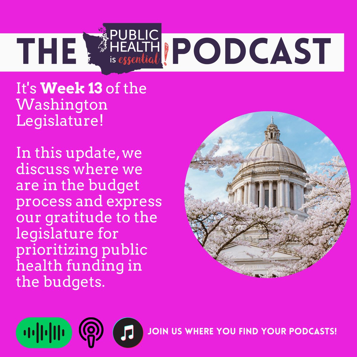 It's Week 13 of the Washington State Legislative session! Megan &amp; Gloria talk about where we are in the budget process. We are also very grateful to the legislature for protecting public health funding in the budgets.
Listen here: rss.com/podcasts/wspha…