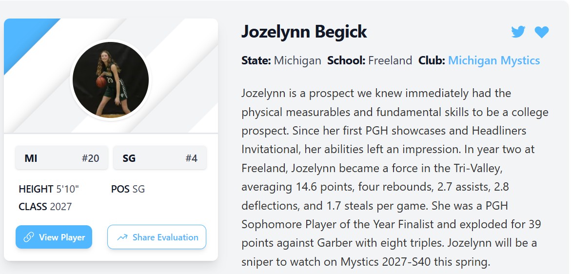 Jozelynn Begick (@jozelynn_b) on Twitter photo Thank you <a href="/CoachEvanBell/">Evan Bell</a> for the mention in your updated rankings for 2027 shooting guards. Looking forward to getting started this weekend. Still more work to do <a href="/MImystics/">Michigan Mystics</a> <a href="/2027Mystics/">Michigan Mystics 2027 S40</a> Thank you <a href="/CoachEvanBell/">Evan Bell</a> for the mention in your updated rankings for 2027 shooting guards. Looking forward to getting started this weekend. Still more work to do <a href="/MImystics/">Michigan Mystics</a> <a href="/2027Mystics/">Michigan Mystics 2027 S40</a>