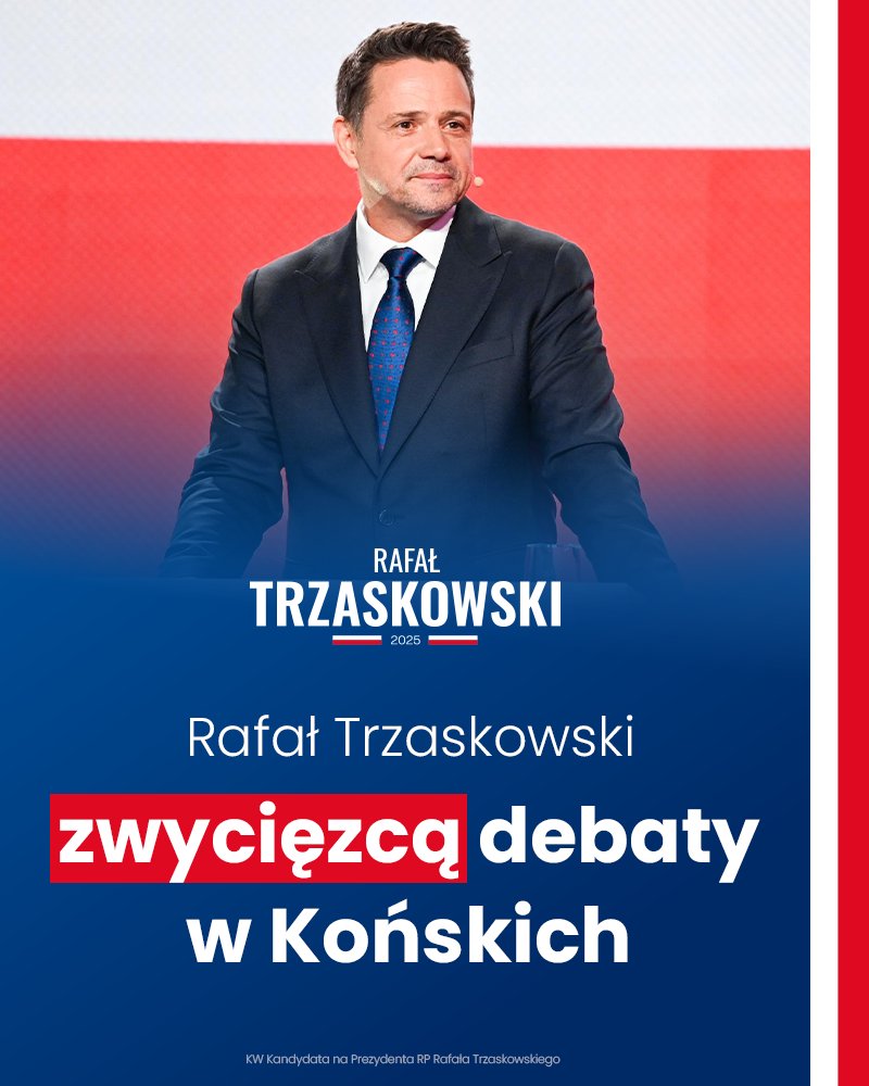 Trzaskowski2O25's tweet photo. 18 maja wybór będzie prosty. Rafał @trzaskowski_ po raz kolejny pokazał spokój, wiedzę i doświadczenie, których oczekujemy od prezydenta.
Zwyciężymy! Cała Polska Naprzód! 🇵🇱

#Trzaskowski2025 https://t.co/tsGhrDPRPG