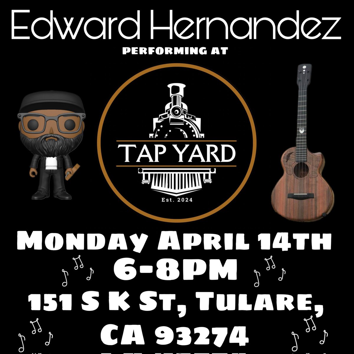 This Monday, I'm coming back to The Tapyard in Tulare CA. April 14th. Starting at 6pm. Come out and celebrate surpassing the case of the Mondays. See you Monday evening. 😊🤙🏾

Saludos!!!

#TheBeardedUke #EdwardHernandez #Tulare #Tapyard #Ca #TydeMusic #StringsByAurora #MVGuitars