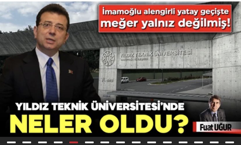 İmamoğlu alengirli yatay geçişte meğer yalnız değilmiş! 
YILDIZ TEKNİK ÜNİVERSİTESİ’NDE NELER OLDU?
👇👇👇
İmamoğlu ile birlikte 28 kişinin diplomalarının iptalini konuşurken aldığım bir bilgi ve istihbarat beni çok şaşırttı.
Meğer Yıldız Teknik Üniversitesi’ne de Kıbrıs’tan yasa