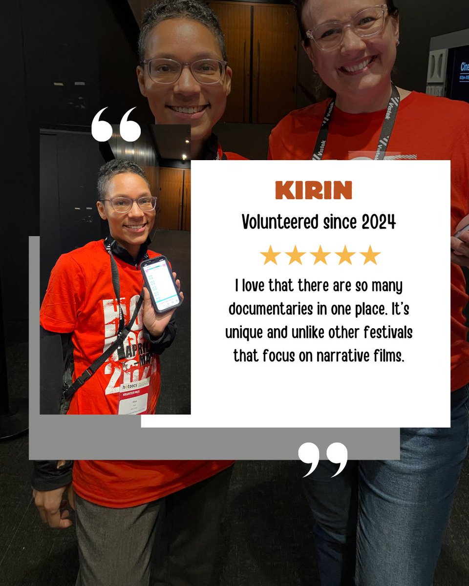 We asked our volunteers what they love about the #HotDocs Festival — some were first-time volunteers, others had been with us for over a decade. Swipe through to read more ❤️
#HotDocsVolunteers