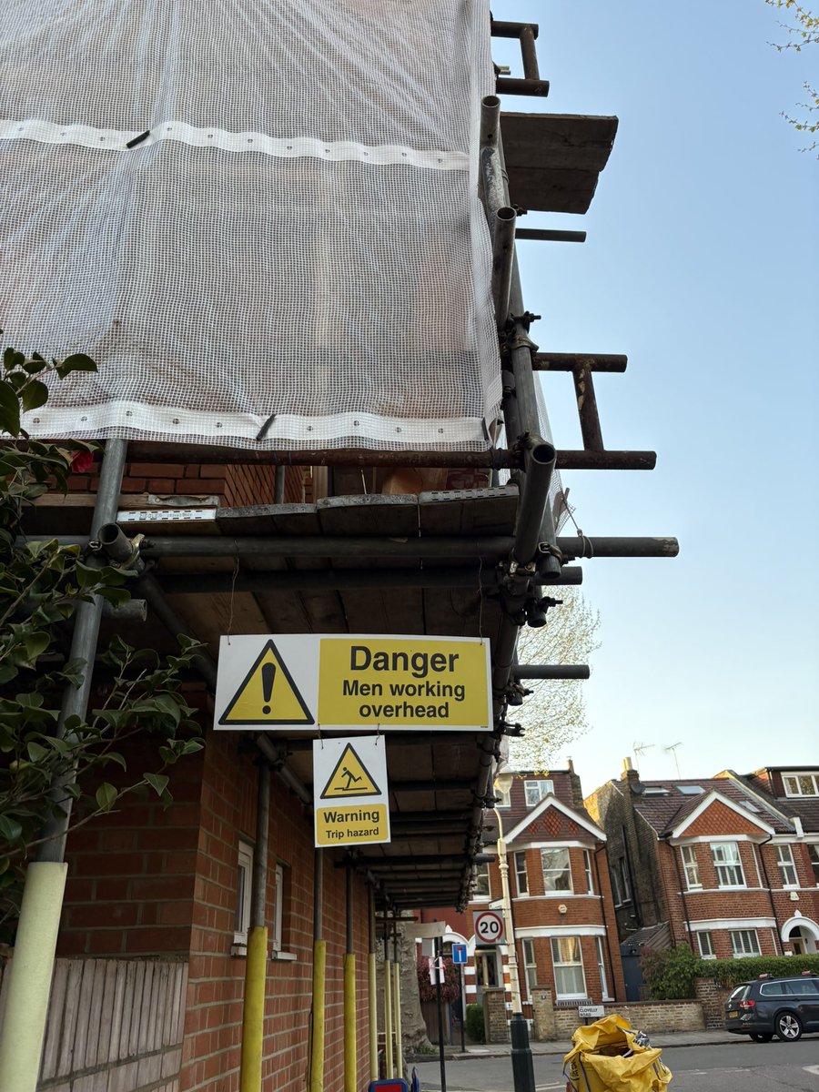 prchief's tweet image. I asked my teenage daughter if she thought this sign on a home extension project in Ealing was sexist or prejudiced against women. 
She replied: “No, it just means they are warning people that men are more clumsy than women.” Good answer!