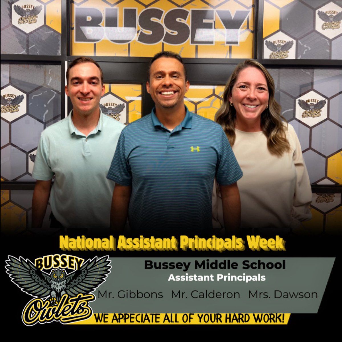 Happy Assistant Principal Appreciation Week! We are incredibly lucky to have Mr. Gibbons, Mr. Calderon, and Mrs. Dawson on our team. Their dedication, leadership, and heart make a difference every single day. We are so grateful for them. Thank you for all you do!