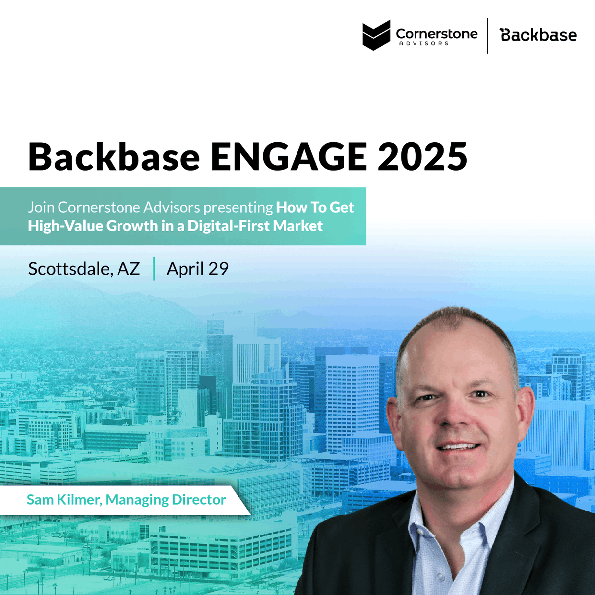 CstoneAdvisors's tweet photo. ⚡Catch @SamKilmer's session on How To Get High-Value Growth in a Digital-First Market at @backbase ENGAGE Americas. See you there! #BackbaseENGAGE #Banking #DigitalGrowth #Banks #CreditUnions #Fintechs https://t.co/YcRO05SeNF