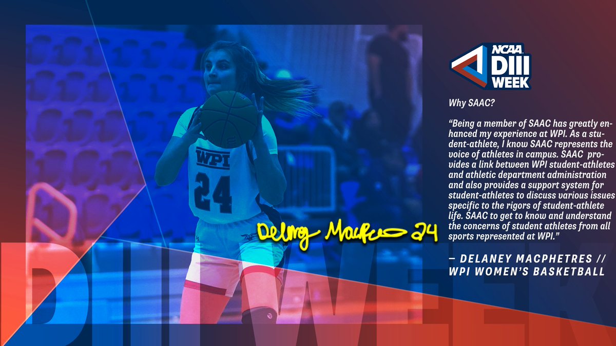 .<a href="/WPIWBasketball/">WPI Women’s Basketball</a>'s Delaney MacPhetres uses her voice through SAAC to advocate for student-athletes, build support systems, and enhance the <a href="/NCAADIII/">NCAA Division III</a> experience 💬🏀

#d3week #ncaad3 #whyd3 #myd3 #goatnation #d3hoops #GoNEWMAC