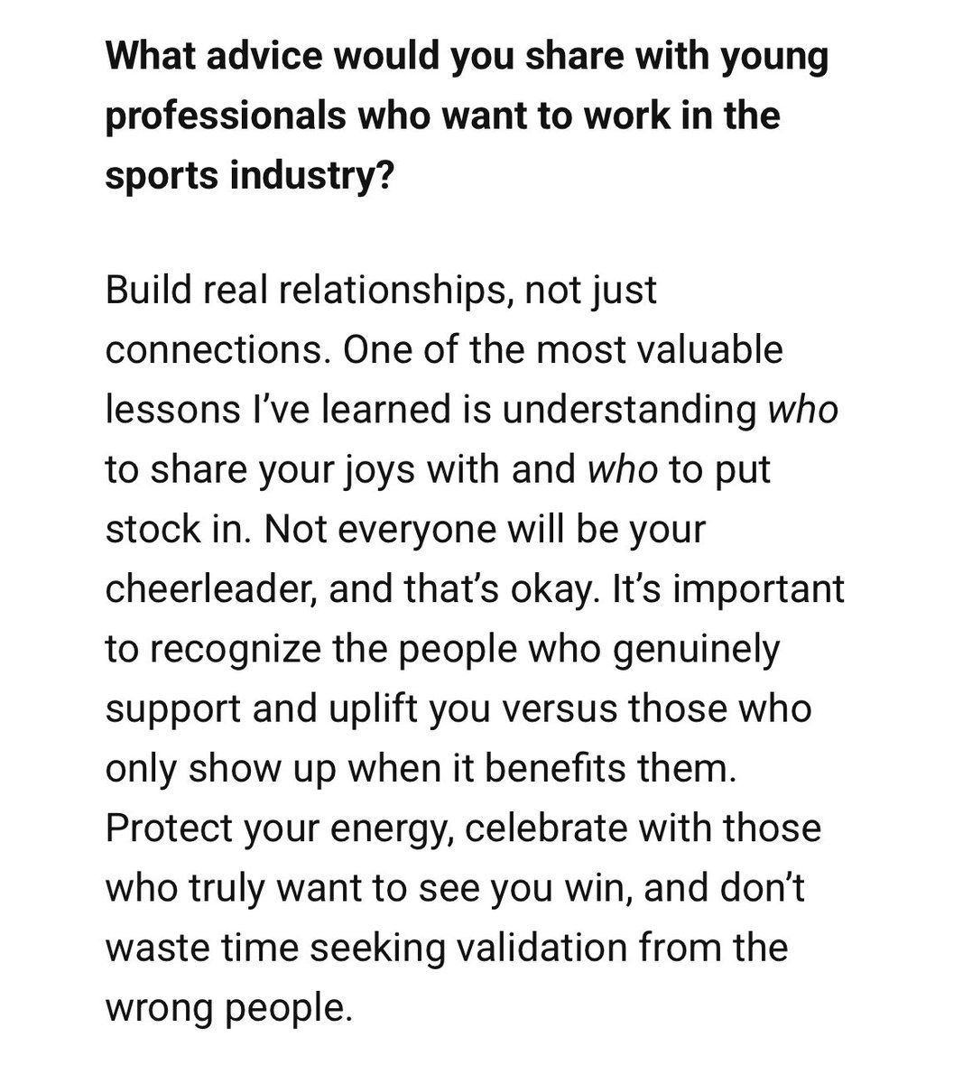 amiekiehn's tweet photo. Advice for ANYONE working in sports ⬇️

Build relationships, not just connections. https://t.co/fwZIZsn4K3