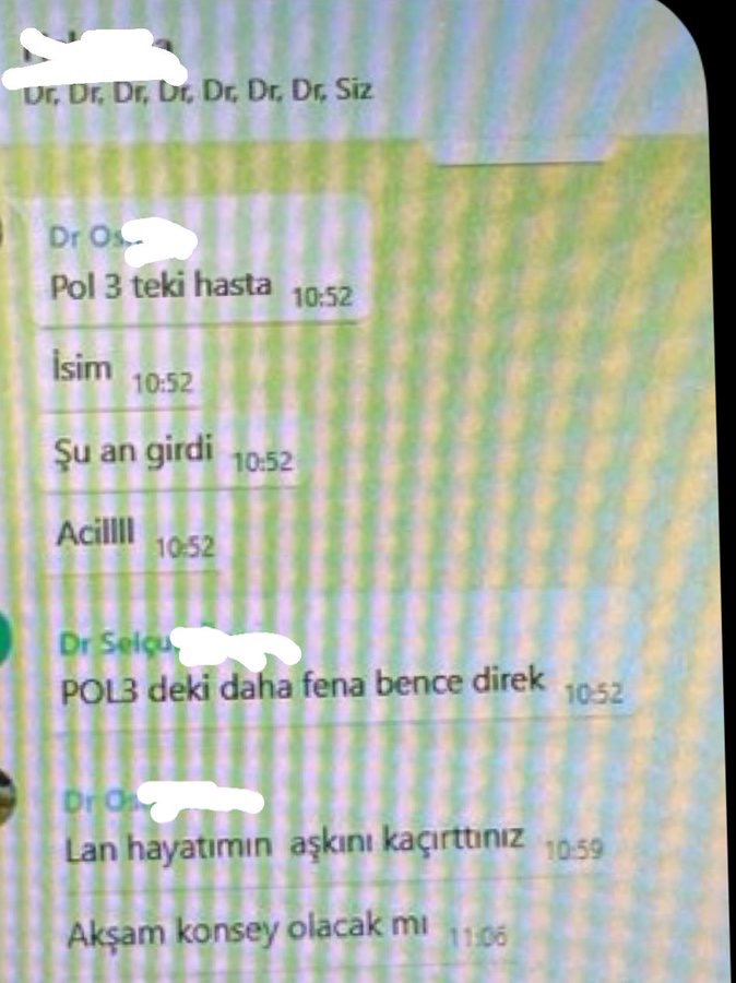 haberebibak's tweet photo. Konya’daki bir devlet hastanesinde görevli doktorların WhatsApp grubundaki mesajları: https://t.co/mAOGLDqH83