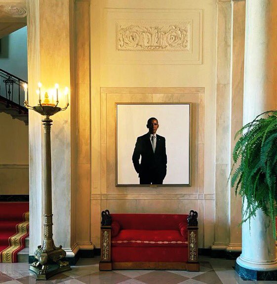 LiddleSavages's tweet image. The White House is officially a shrine to Donald Trump. 

Trump replaced President Obama’s White House portrait with his famous staged assassination portrait. 

#StagedAssassination