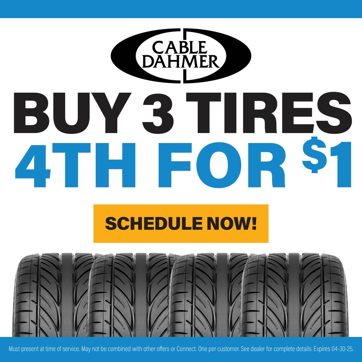📣 Tire Sale! 📣 
Buy 3 tires, and get the 4th for just $1 at Cable Dahmer Chevrolet of Independence! 🛞 Don’t wait until it’s too late, upgrade your tires today! 
Shop tires and schedule your appointment! ➡️ bit.ly/4kTtlK4 
#TireSale #CableDahmer #KansasCity
