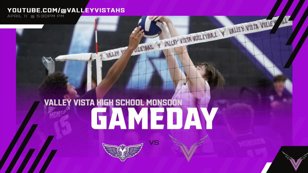 🎥🔥 It’s Boys Volleyball Game Day, and our VVHS Monsoons are ready to dominate the court! 🌪️💜 Can’t make it in person? No worries—DSB Live will be covering all the action so you won’t miss a moment! 🎙️📺 Let’s pack the stands, cheer loud, and show our Monsoon Pride!