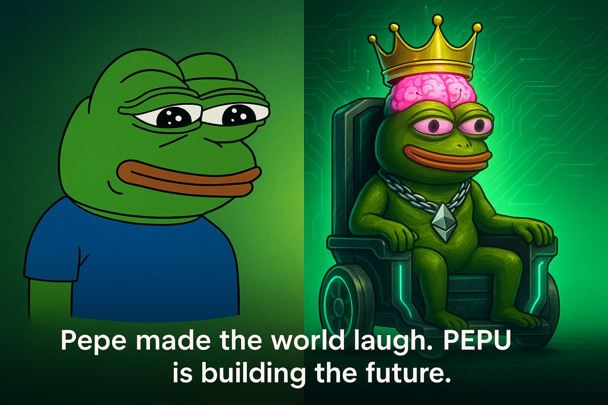 Memeonblocki's tweet photo. #Pepe made the world laugh.
$PEPU is building the future.
One became the symbol.
The other is becoming the system.

Memes are evolving.
This time, the frog is not just funny.
He is leading. 🧠👑
#PepeUnchained #PEPU #LayerTwo #MemeEvolution #CryptoVision https://t.co/ataS79MrJ9
