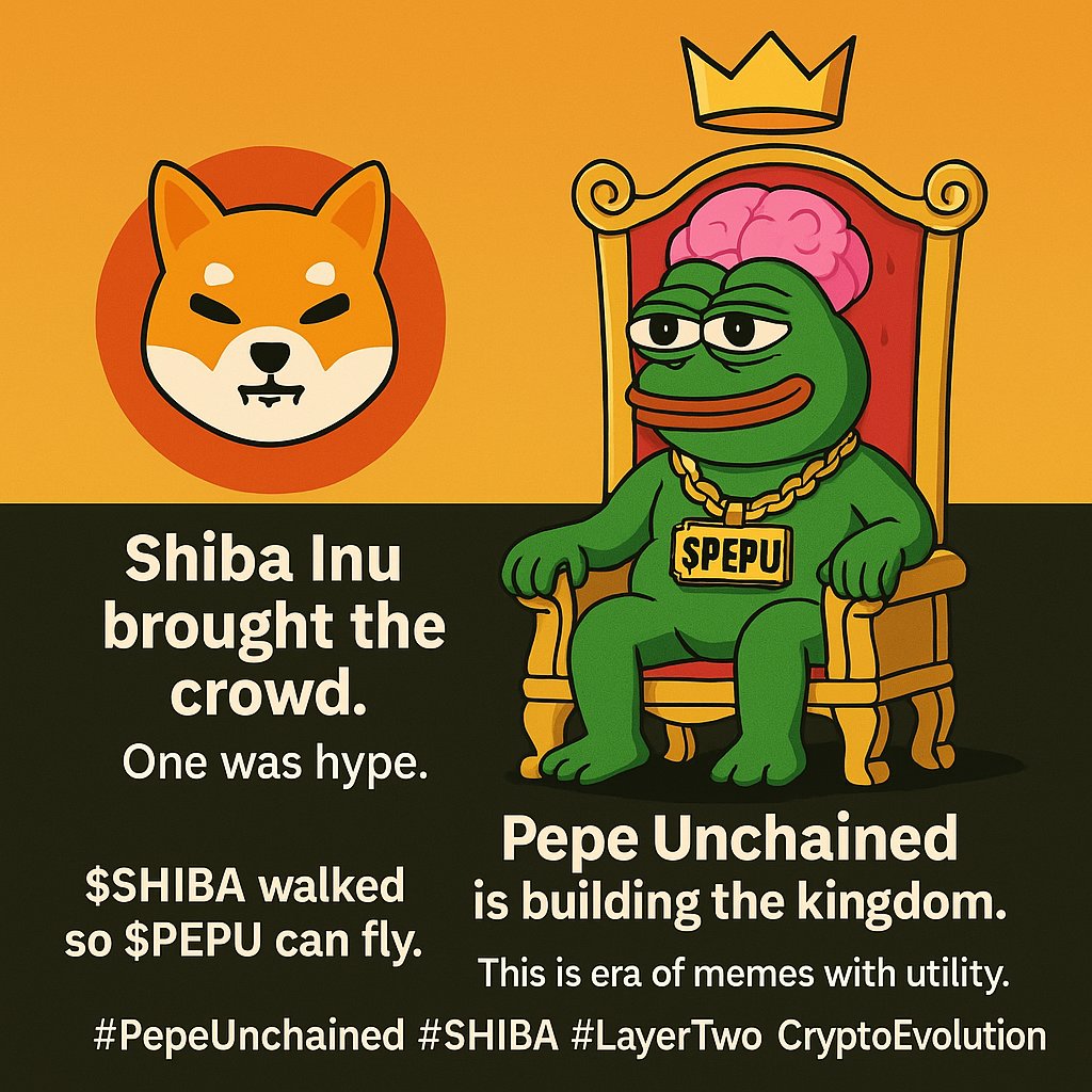 Memeonblocki's tweet photo. #Shiba brought the crowd.
Pepe Unchained is building the kingdom. 👑
One was hype.
The other is power with purpose.

$SHIBA walked so $PEPU can fly.
This is the era of memes with utility.
Welcome to the throne room. 🐶🐸
#PepeUnchained #SHIBA #LayerTwo #CryptoEvolution https://t.co/UetEfRBb7q