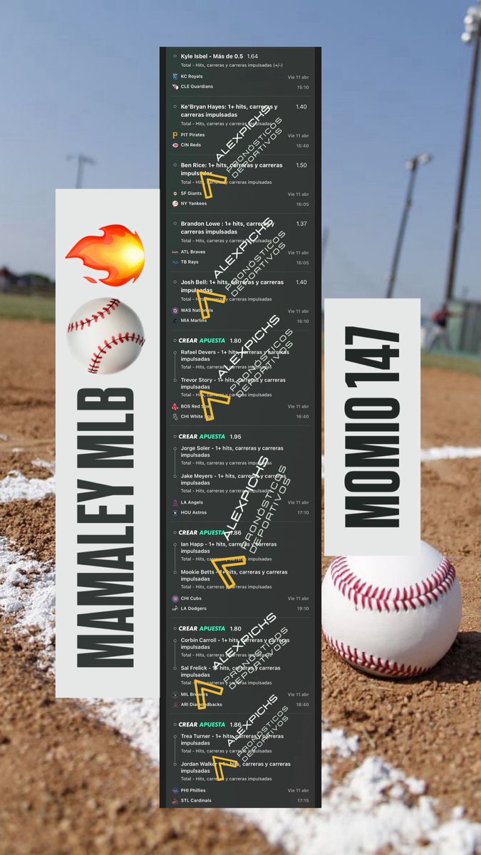 Alexpicks6's tweet photo. Será que nos jubilamos el día de hoy con la MLB o quien la tumba. Son puras selecciones donde en 8-10 partidos han cubierto dicha línea 

Momio 147 

Con solo selecciones de hit,carrera y carrera impulsada https://t.co/Z771HcgeBa