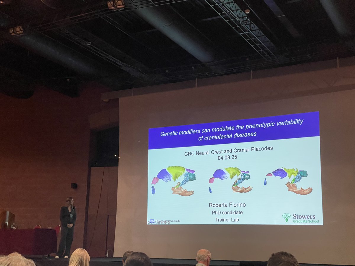 Stowers Grad School (@stowersgrad) on Twitter photo Congratulations to <a href="/RobertaFiorino_/">Roberta Fiorino</a>, predoc in the <a href="/aussiebiologist/">Paul Trainor</a> Lab, for receiving an award for the best talk at <a href="/GordonConf/">Gordon Research Conferences</a> #NeuralCrest & Cranial Placodes. The talk was titled "Genetic Modifiers Can Modulate the Phenotypic Variability of Craniofacial Diseases". #DevBio Congratulations to <a href="/RobertaFiorino_/">Roberta Fiorino</a>, predoc in the <a href="/aussiebiologist/">Paul Trainor</a> Lab, for receiving an award for the best talk at <a href="/GordonConf/">Gordon Research Conferences</a> #NeuralCrest & Cranial Placodes. The talk was titled "Genetic Modifiers Can Modulate the Phenotypic Variability of Craniofacial Diseases". #DevBio
