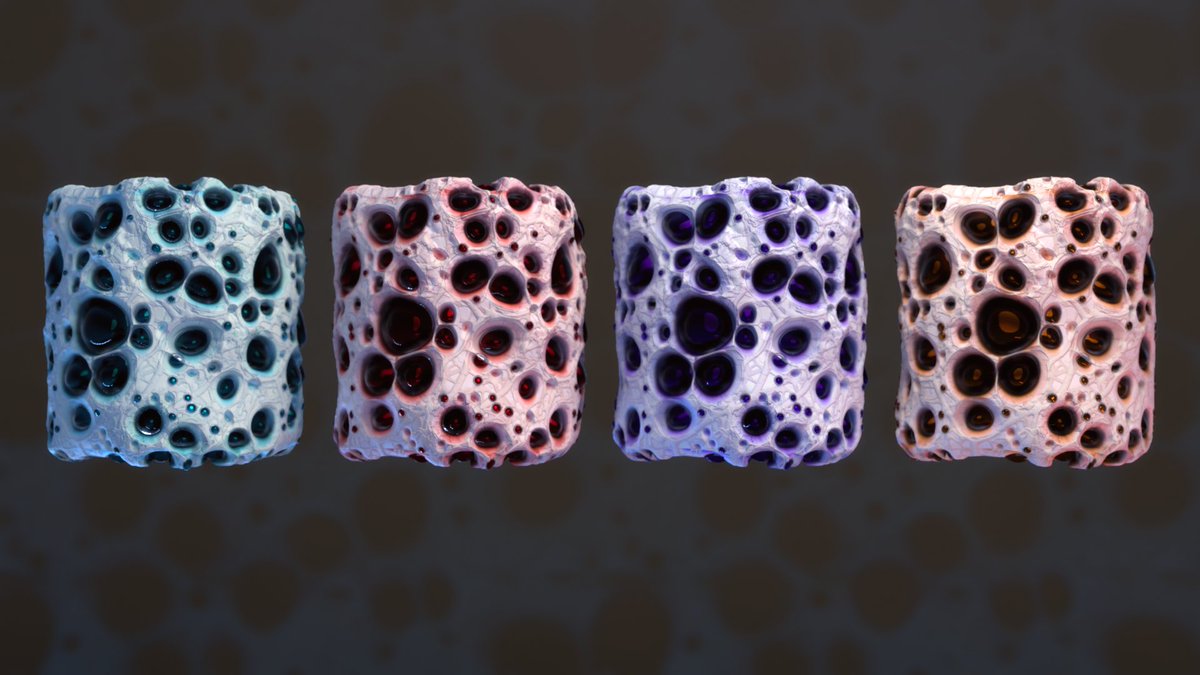 rellystudios's tweet photo. Color variations of the bleeding tooth fungus material🍄 #MaterialDesign #3DArt #BleedingToothFungus #SubstanceDesigner #BlenderArt #Blender #3DArt #EnvironmentArt #3DArtist #PBRMaterials #Blender3DArt #PBRRendering #EnvironmentDesign #ProceduralArt #TextureArt #Smallartist https://t.co/NLNRFyhTAc