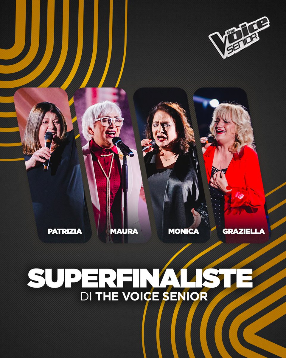 Ecco le quattro Superfinaliste scelte dal pubblico: Graziella Marchesi, Monica Bruno, Maura Susanna, Patrizia Conte.

Ora tocca di nuovo a voi decidere chi sarà la vincitrice di #TheVoiceSenior! 🏆✨