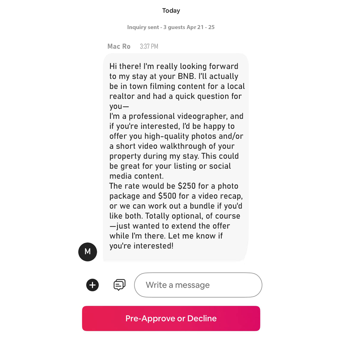 NearMyBNB's tweet image. A guest offered to shoot high-quality photos &amp;amp; video of the BNB for an extra fee.
🎥 $250 for photos
🎬 $500 for a recap video
It’s optional but could boost the listing’s performance.
Would you go for it or nah?
#BNBMarketing #HostTips #STRHustle #AirbnbHostLife