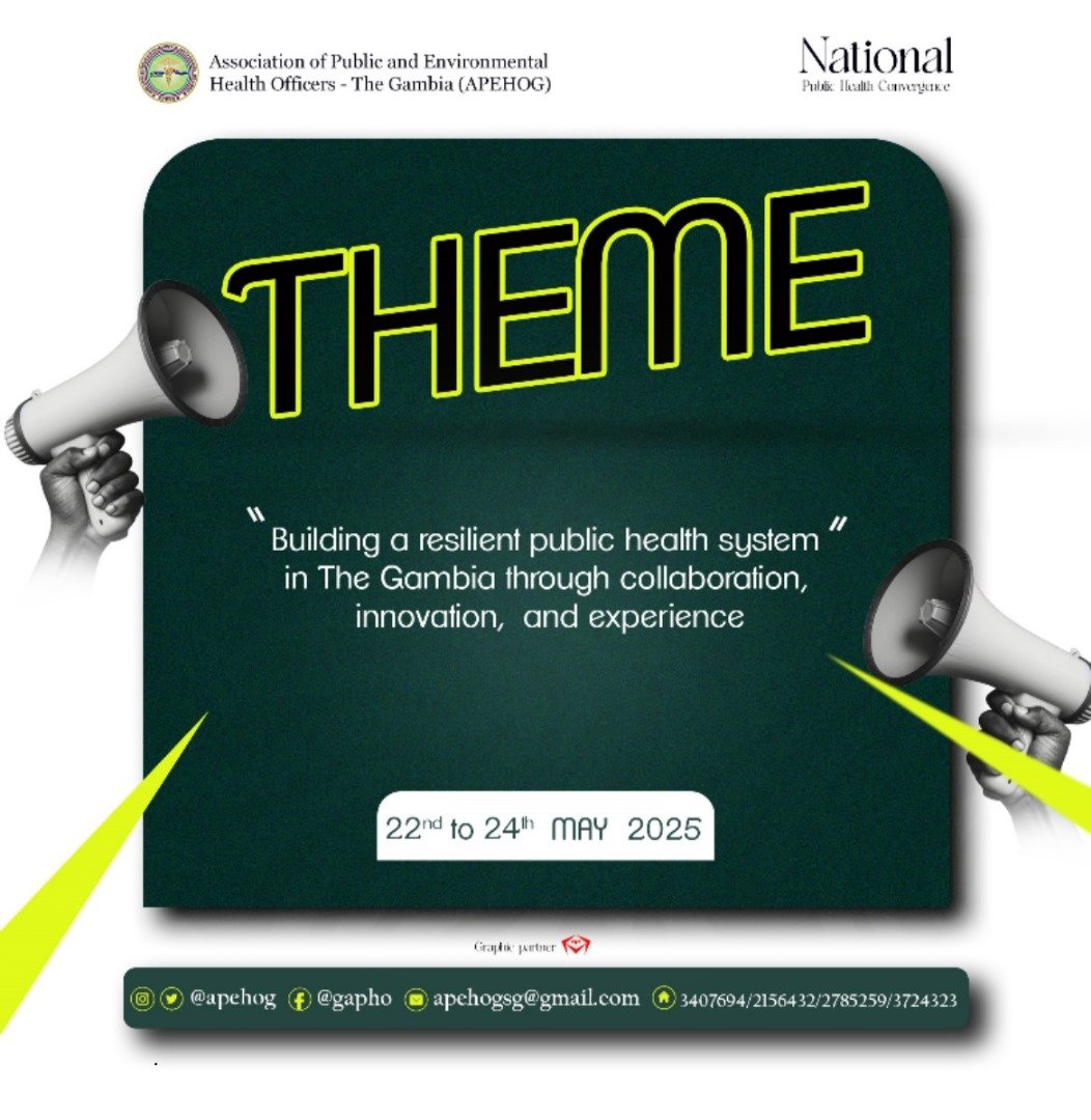 The National Public Health Convergence is officially scheduled for May 22-24th 2025, with the theme:
"Building a resilient public health system in The Gambia through collaboration, innovation, and experience.”