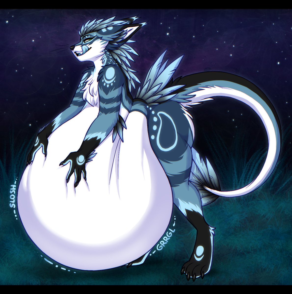Stargazing turned belly gazing....altough seems his gaze has firmly  fixed upon his next meal seemingly unbothered hefting about all of that  sagging massively distended mass of a gut~

🎨<a href="/TeratophiliaFA/">🔞 Kain 🔞</a>