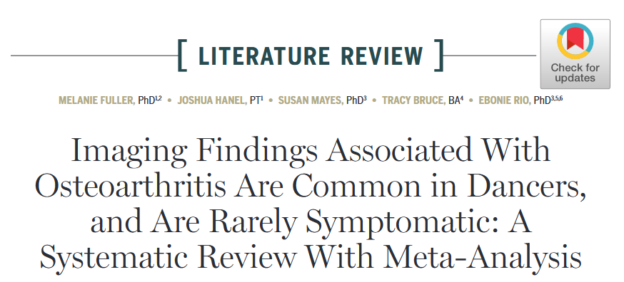 JOSPT's tweet photo. More evidence that imaging evidence does not always correlate with clinical symptoms

How frequent is OA in Dancers? Which joints most often demonstrate imaging findings? and how often are Dancers symptomatic?

All questions answered ➡️ https://t.co/I5jWpTfqkv

#yourJOSPT #Dance https://t.co/UjVjHkWmVG