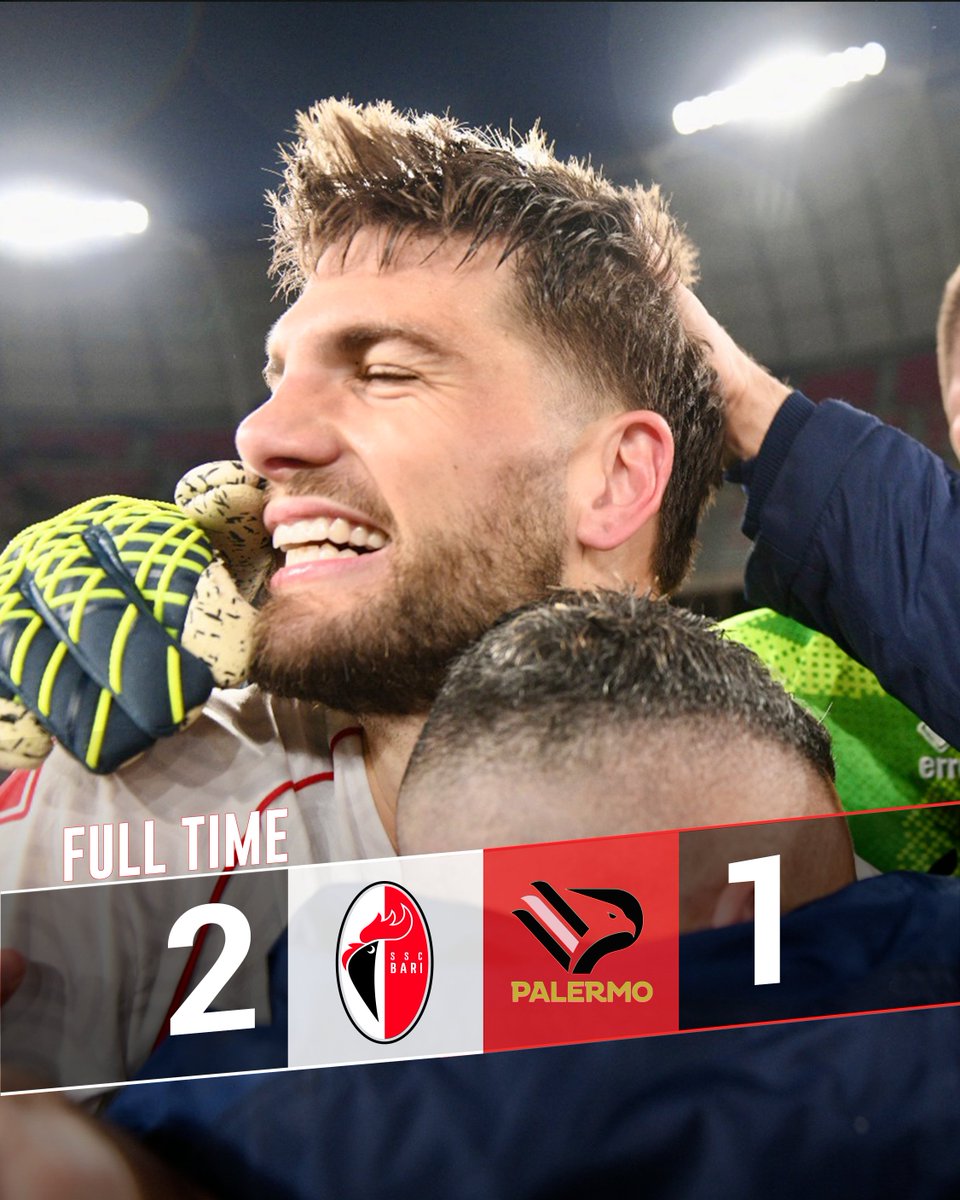 sscalciobari's tweet photo. ⚪🔴🐔 #BARPAL FT 2-1
[7'pt Maggiore, 18'pt Pohjanpalo, 45' st Simic]
#sscbari #SerieBKT https://t.co/lw02M3V8Kz