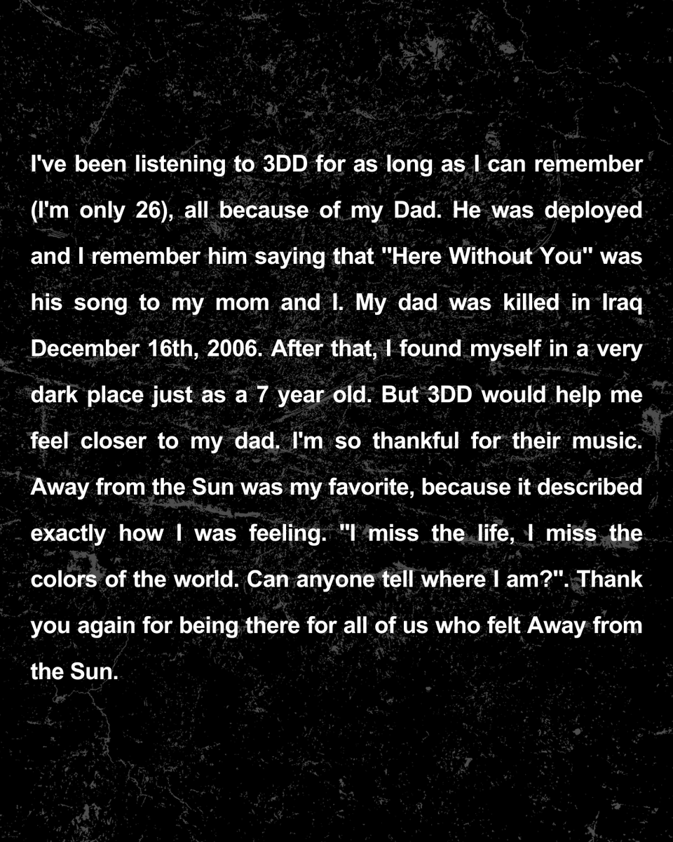Katie, we thank your dad for his service and the sacrifice he made for our country. His courage and love for you and your mom will never be forgotten.

If you’d like to share your story, send an email to 3DD@redlightmanagement.com.