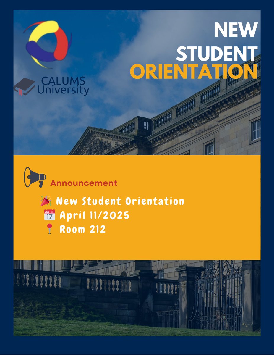 calumsedu's tweet photo. ⭐️ New Student Orientation

Welcome to all our new students! Come join us to learn everything you need to start your journey with us. See you there 5:30pm ! https://t.co/Ck6TWu99H6
