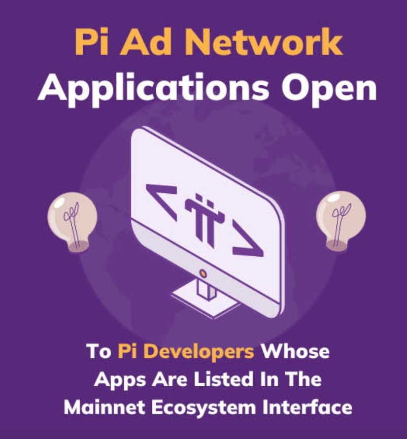 Breaking🚨: Application of Pi Ad Network is open.

Pi Ad Network finished its pilot, and developers can apply to join the Pi Ad Network now! But the premise of selection is to be listed in the Mainnet Ecosystem Interface and compliant with developer ecosystem guidelines. This