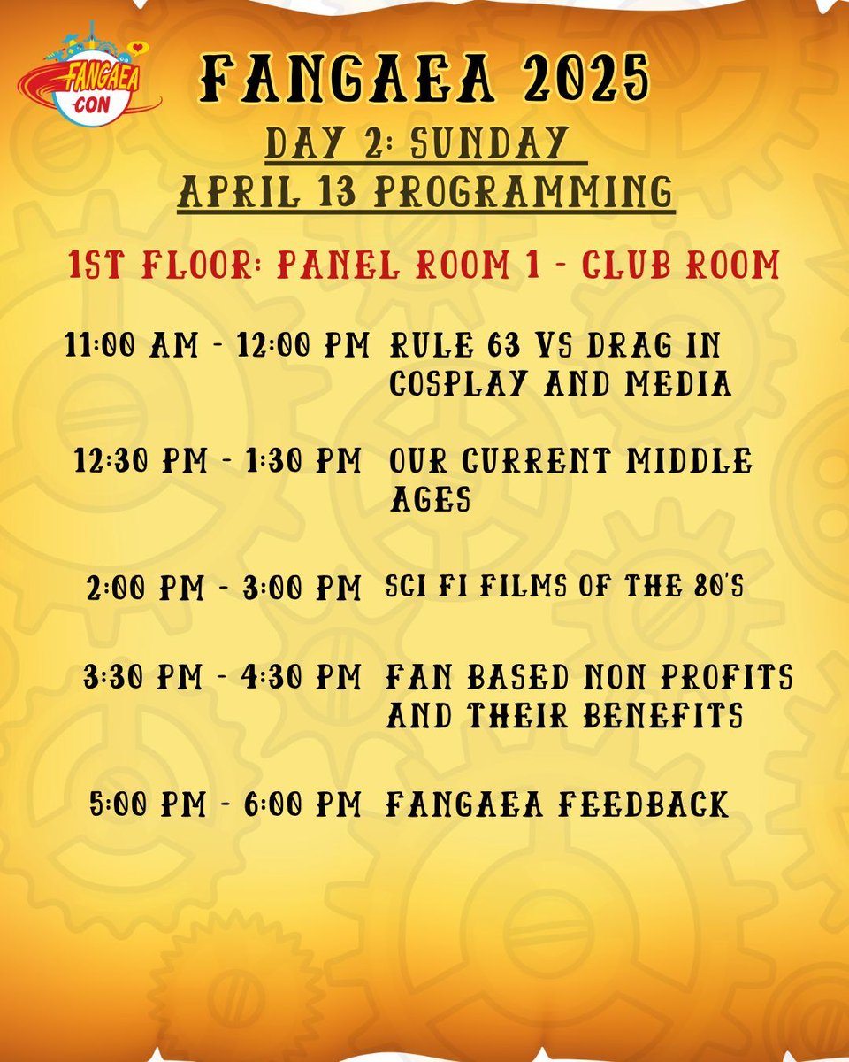 ❤️‍🔥  Programming Schedules ❤️‍🔥 

Tomorrow !!! Just in time, check out our panel schedules for both Saturday, April 12 and Sunday, April 13 🎉 See you at Fangaea 2025, Year 6 at the Handlery Hotel in Mission Valley 🤩

Get Tix  ▶️ buff.ly/3ENCKT9