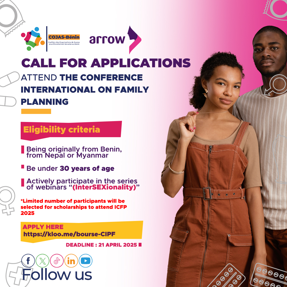 CojasBenin's tweet photo. Tu as moins de 30 ans et tu viens du Bénin, du Népal ou du Myanmar ?

Tu veux participer à la Conférence Internationale sur la Planification Familiale ?

Postule ici : https://t.co/pdhKtxl5SD
Deadline : 21 avril 2025 https://t.co/W9Mratu1DE