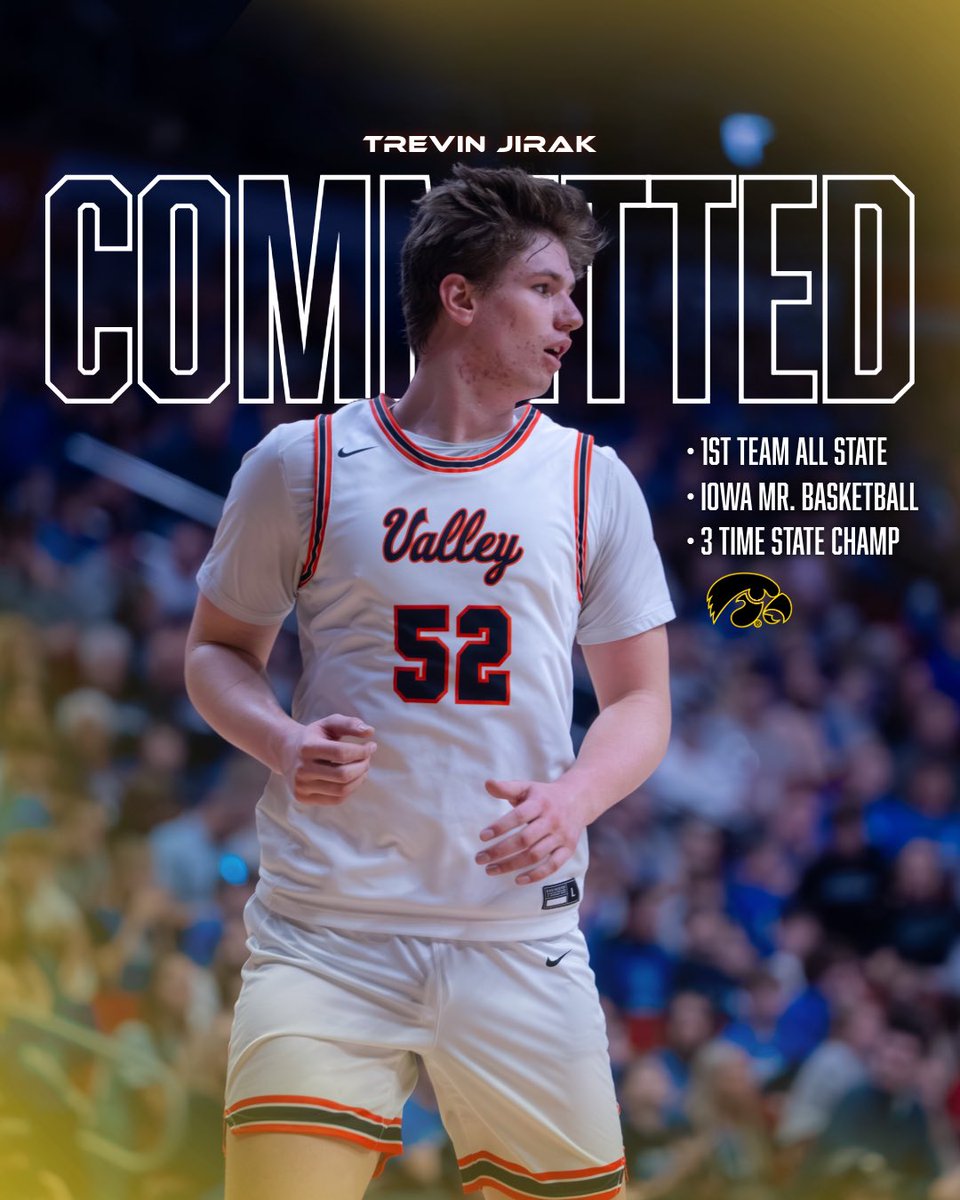 𝘽𝙍𝙀𝘼𝙆𝙄𝙉𝙂

Valley big man Trevin Jirak has flipped to the Iowa Hawkeyes 🔥

Won three state titles with Valley and was Iowa Mr. Basketball this year.

#iahsbkb Davin Bakerink