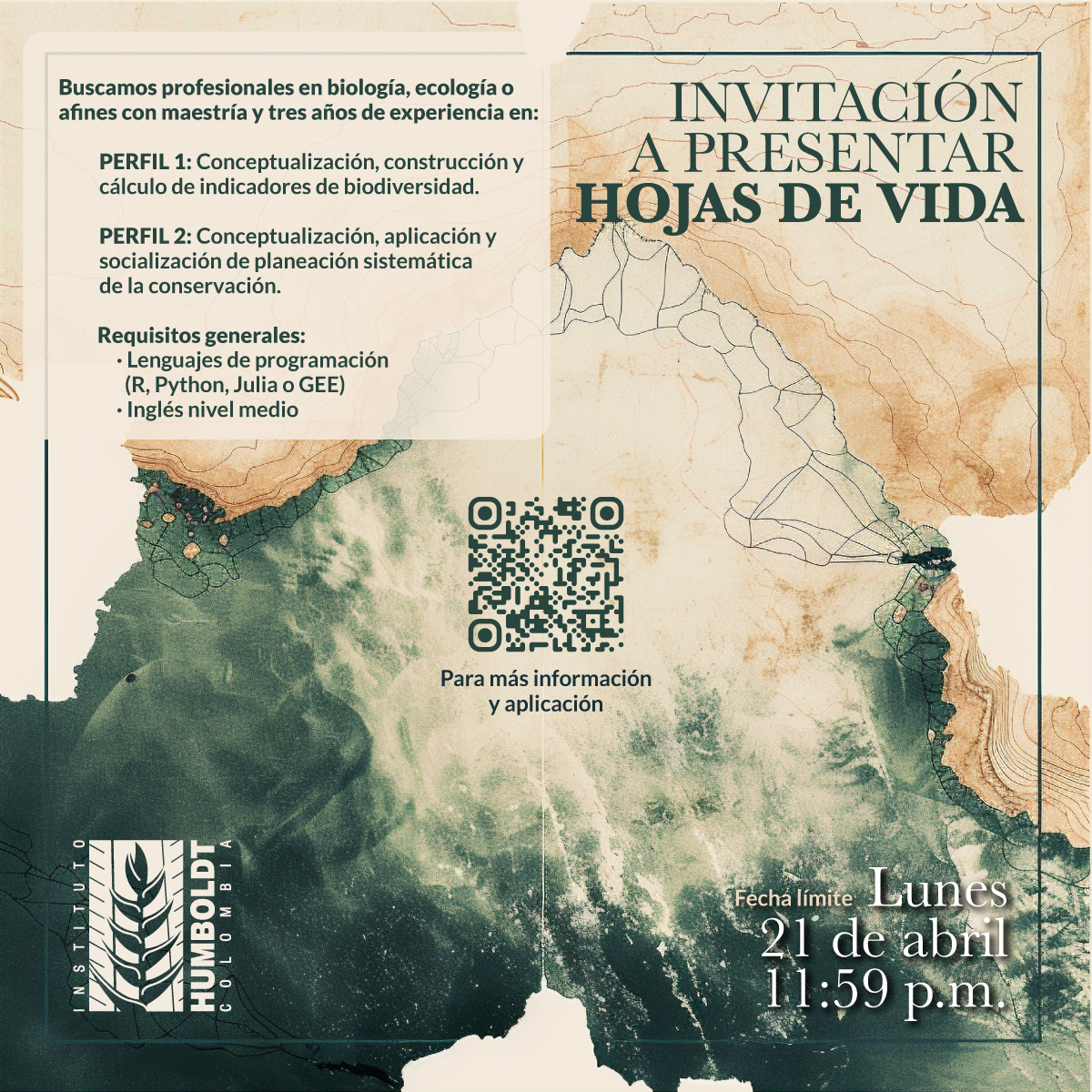 Buscamos profesionales para fortalecer nuestras iniciativas de biodiversidad:

📌Análisis de datos espaciales y alfanuméricos para construir indicadores ecológicos.
📌Priorización de áreas con algoritmos como Planeación Sistemática de la Conservación.
📩forms.gle/Pn7Ns6xgjG2Yrc…