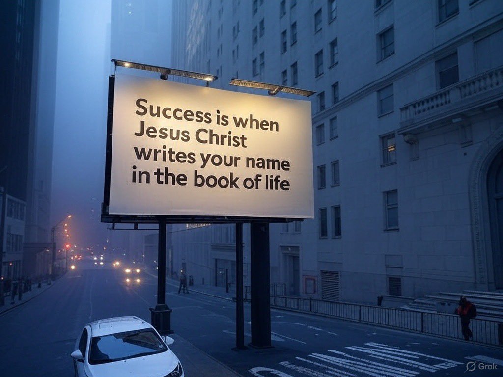 Don’t measure your success in life by how much money you have made during your career or the size of your house! Success is when Jesus Christ writes your name in the book of life.

Don’t put your trust in politics and politicians! There is only one solution – and that’s to turn