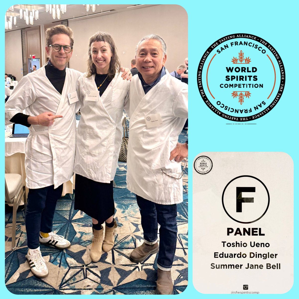 ToshioUeno's tweet photo. Long time fellow judges together at San Francisco World Spirits Competition!!! And many more at this competition; great to see them once a year.
Yes, our team is tasting mainly Asian spirits, Shochu, Soju, Baijiu, Japanese Flavored Gin and Japanese Whisky.
#SFWS #sfworldspirits #sfworldspiritscompetition #Tastingalliance #shochu #honkakushochu #japanesewhisky #sakeschoolofamerica