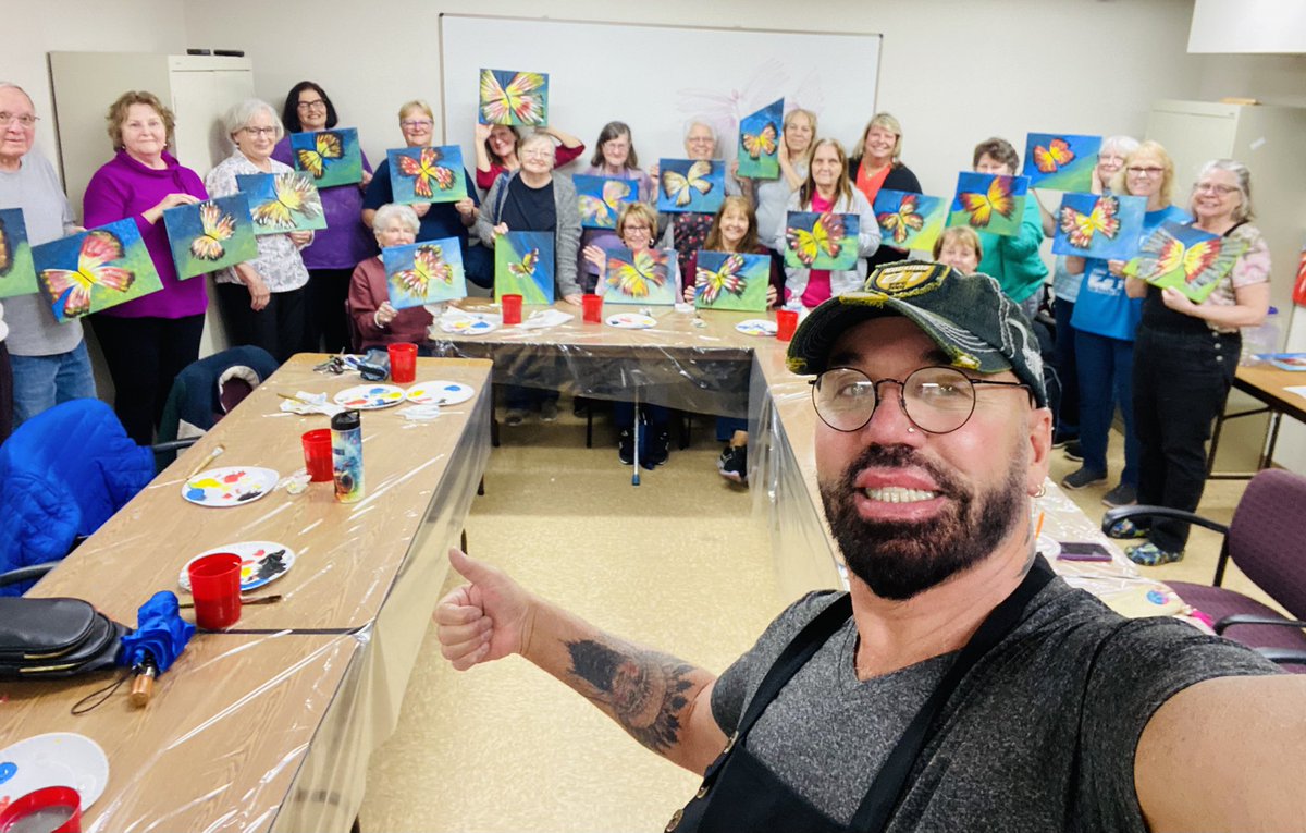 _scottclarke's tweet photo. PASADENA SENIOR CENTER rockin’ the paintbrushes today creating butterfly ARTRAGEOUZNESS!!! #scottclarkestudio #annapolismarylandartist #scottclarke #gratitude #scottclarkeart #artrageouz #feelgoodart #annapolismaryland #aacomd #teachingartist #realitytvwannabe #art https://t.co/gHWj4e6sMl