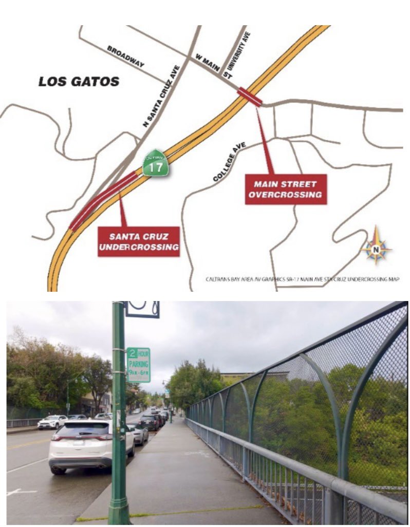 CaltransD4's tweet photo. Heads Up, Los Gatos! Starting Tuesday, April 15, Caltrans will begin overnight (and some daytime) lane closures* on SR-17 at the Main Street Overcrossing and Santa Cruz Undercrossing Bridge in Los Gatos. •Lane closures: Mon–Fri, 7:00 PM to 5:00 AM https://t.co/8Lb8Z3gXgc