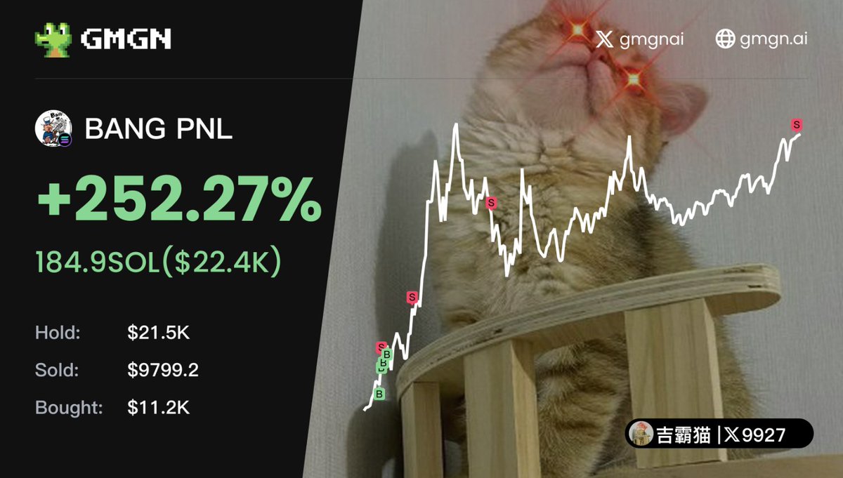 今天全面转向用 Axiom 扫链，第一天就扫到 $BANG ！

一开始不熟悉操作，猛塞了几下直接干成榜一 🤣
为了让筹码结构健康点，我中途出本一部分，还顺手组了个单边池。

难得做一次车头，确实体验不一样，一级打狗的爽感来了！

强烈推荐每一位P小将都试试 Axiom 👉 axiom.trade/@jbcat