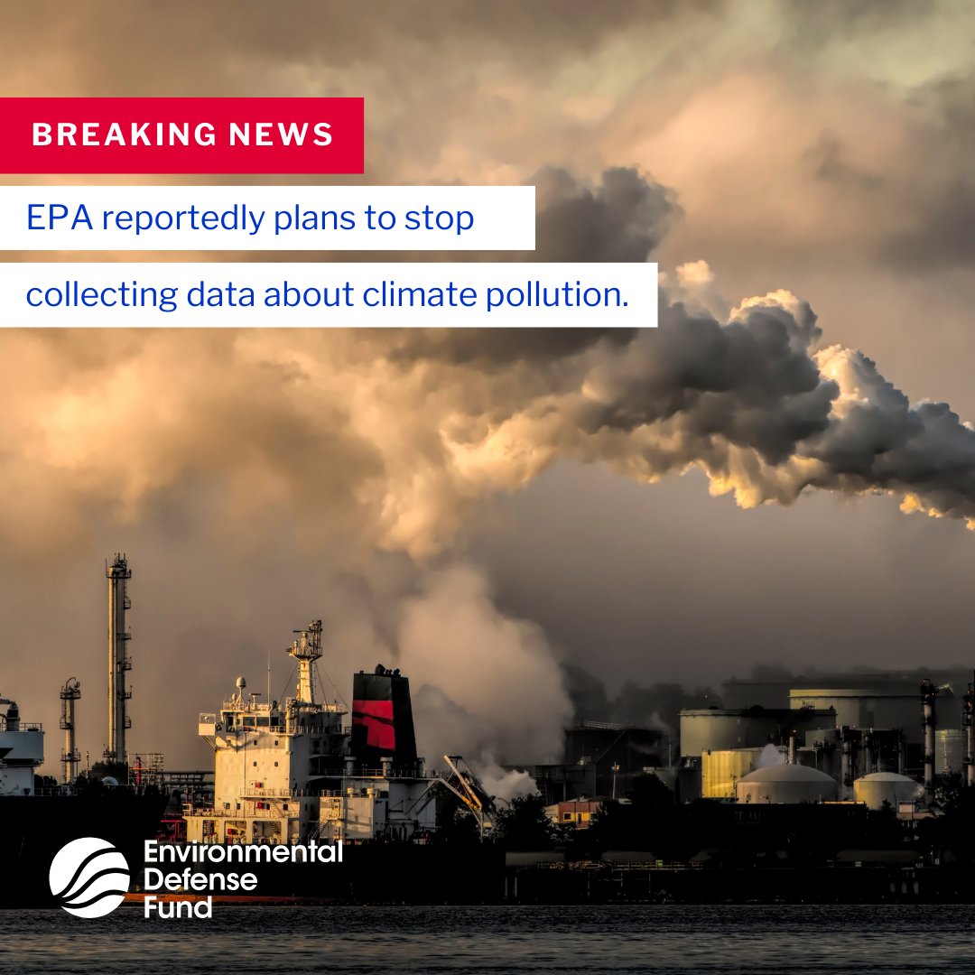 🚨 The EPA is planning to eviscerate a crucial source of public information about climate pollution that increases smog and causes the extreme storms and fires that millions of Americans are facing. ⛈️🌪️ 

Read the full statement from EDF here: edf.org/media/epa-repo…