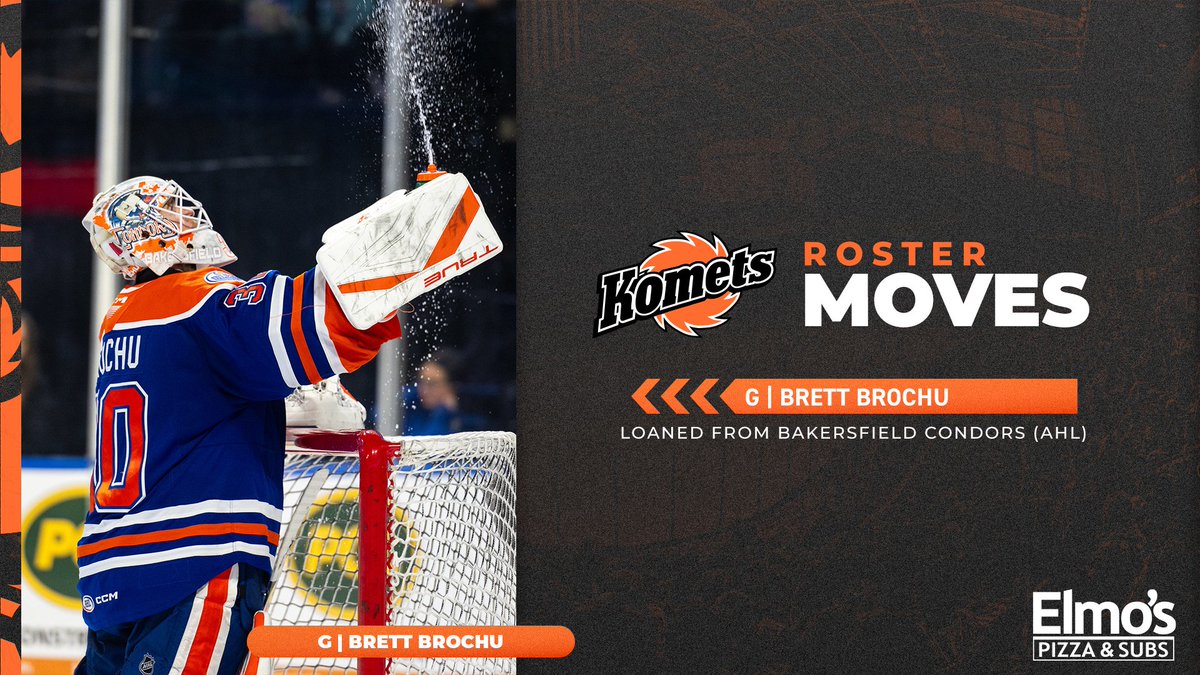 FWKomets's tweet photo. Roster Moves 🔁
Presented by @ElmosPizza 

The Show's about to begin... Brett Brochu is back! https://t.co/oPa4w2D7Dx