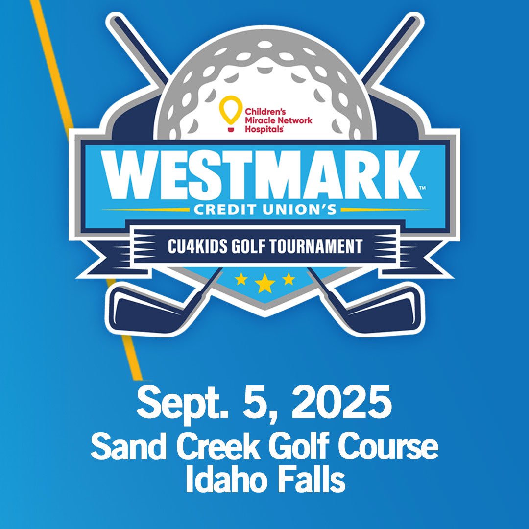 WestmarkCU's tweet photo. 🎉 Tee Off for a Great Cause! 🎉

We’re excited to announce Westmark Credit Union’s 23rd Annual CU4Kids Golf Tournament happening on Friday, September 5th at the Sand Creek Golf Course in Idaho Falls!

This year the tournament will have more exciting games, more fun, great prizes, and more ways to impact children’s health in Idaho.

All proceeds benefit the Children’s Miracle Network Hospitals, including Primary Children’s Medical Center in Salt Lake City and St. Luke’s Medical Center in Boise.

📍 Location: Sand Creek Golf Course
⏰ Check-In: 7 AM | Shotgun Start: 8 AM

⛳️Register Today: https://t.co/YmCtV9TP5b

#idaho #golftournament #fundraising