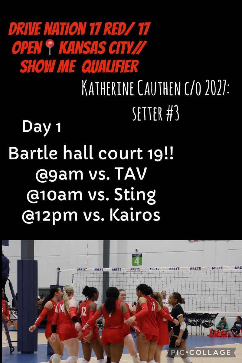 Kcauthen2027's tweet photo. Day 1 of Show Me qualifier in KC!!
Drive Nation 17 Red: Katherine Cauthen// Setter c/o 2027: court 19- 17 open 📍Bartle Hall
Lets gooooo #bidhunting #showme #KC #17open #Drivenation #volleyball https://t.co/rpraIXHbRt