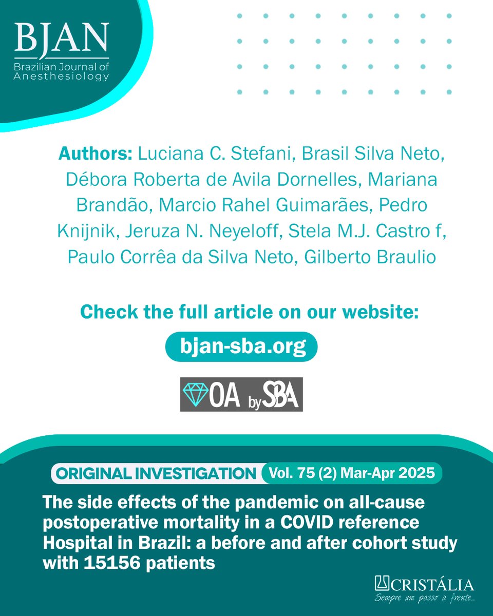 📚✨ This before and after cohort study aimed to assess the pandemic’s impact on in-hospital postoperative mortality in a university COVID-19 reference hospital in southern Brazil. 

📌 Check out the complete results: bit.ly/COVIDOP

#joinBJAN #citeBJAN #SBA