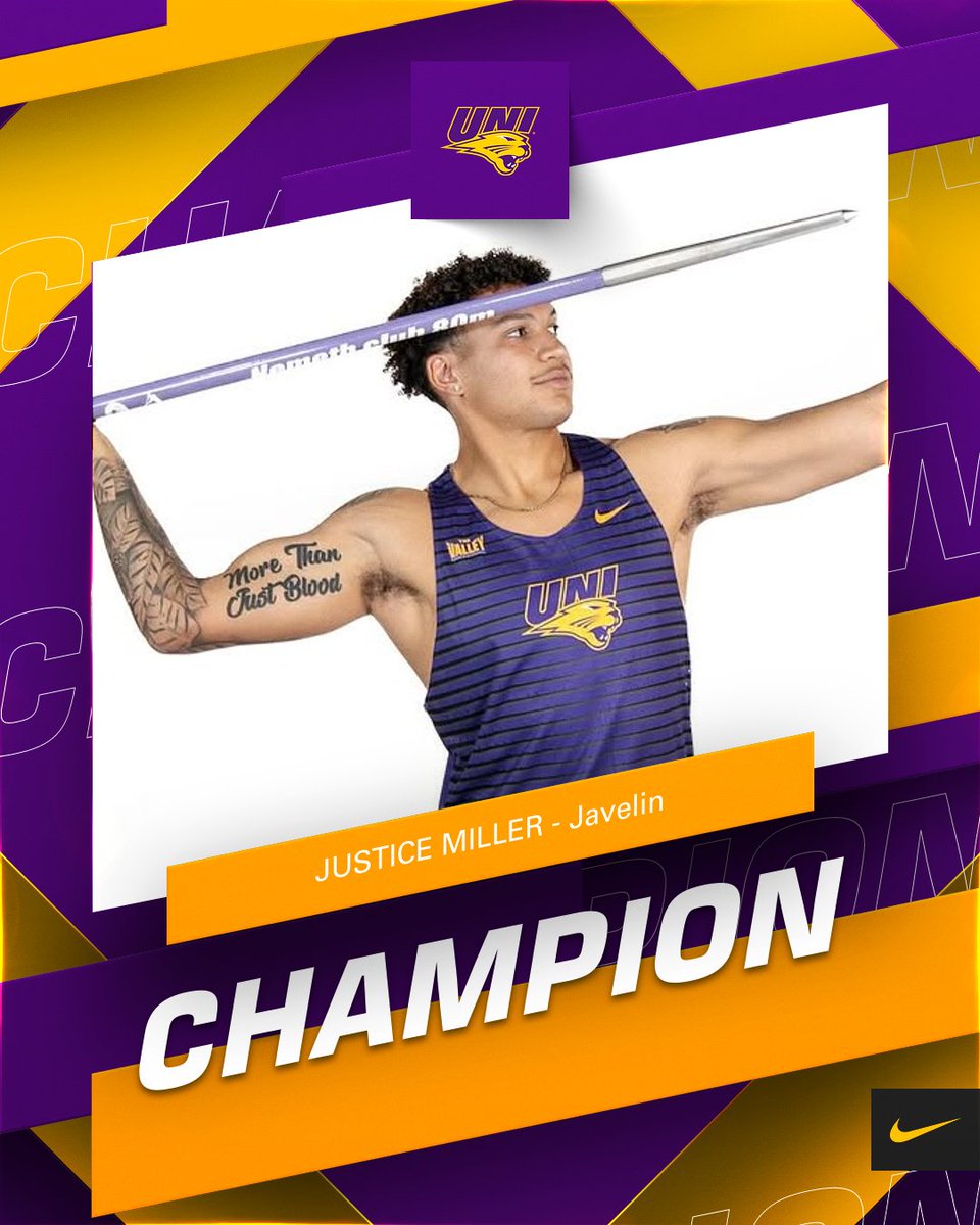 JUSTICE DONE! 🏆 

Miller wins the men's javelin with a career-best 67.27 meter throw, the second-best mark in UNI history!

#EverLoyal #1UNI